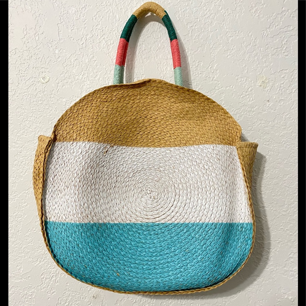 Circle straw bag beach tote color striped